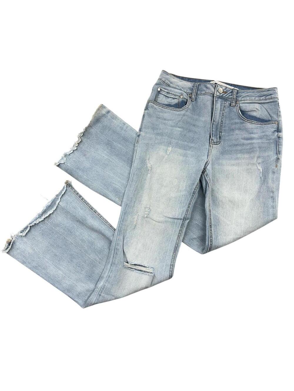 Tinseltown Light Wash Distressed Flare Jeans with Raw Frayed Hem Y2K Boho Style